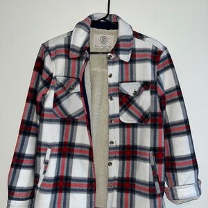 Classic Plaid Fleece Shacket in Red and Blue